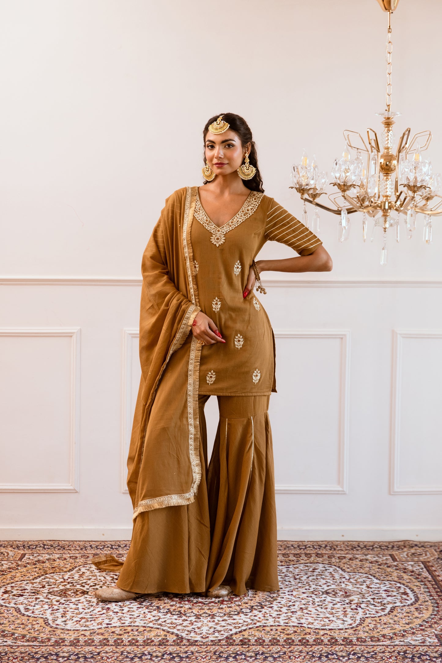 Brown Kurta with Sharara Suit Set