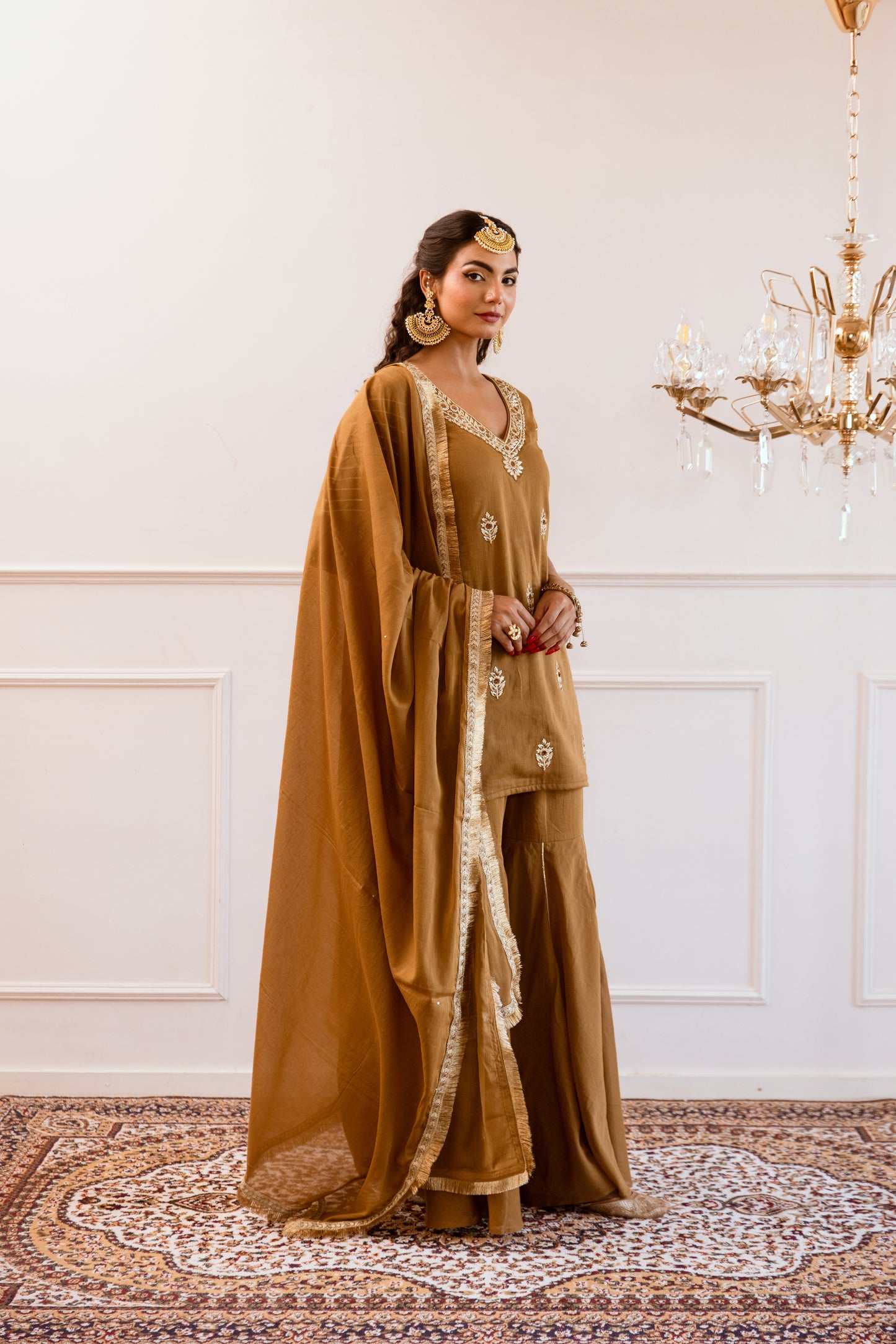 Brown Kurta with Sharara Suit Set