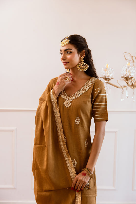 Beautiful Brown Kurta with Sharara Suit with Dupatta Sets for Women at JOVI India