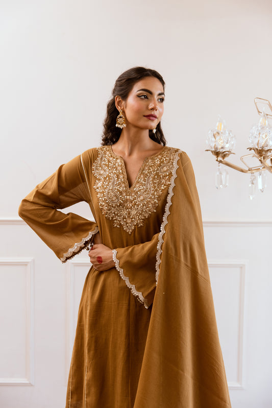 Amazing Brown Anti Fit Anarkali Shalwar Suit with Dupatta Sets for  for Women at JOVI India