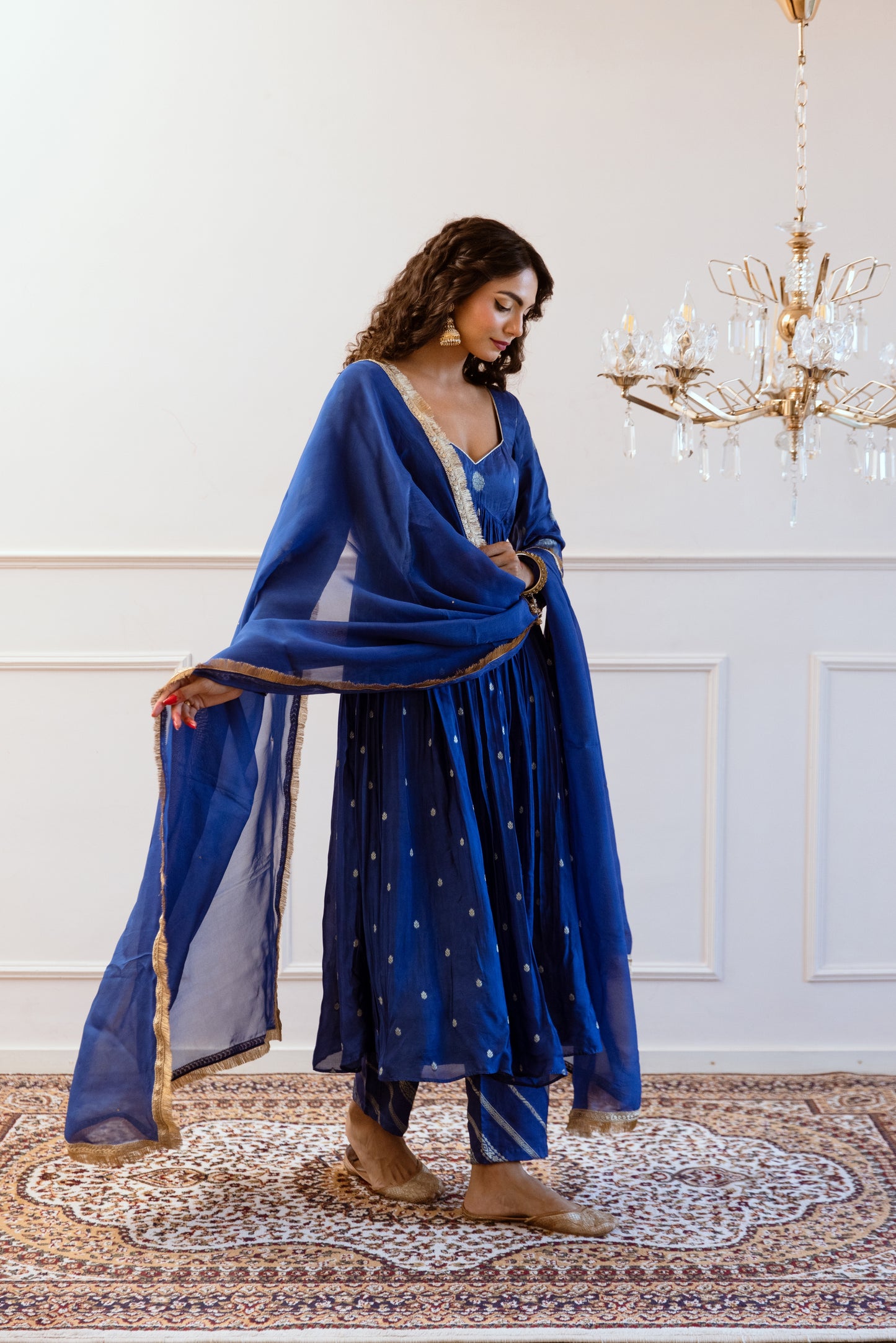 Blue Cross Gather Anarkali Suit Set