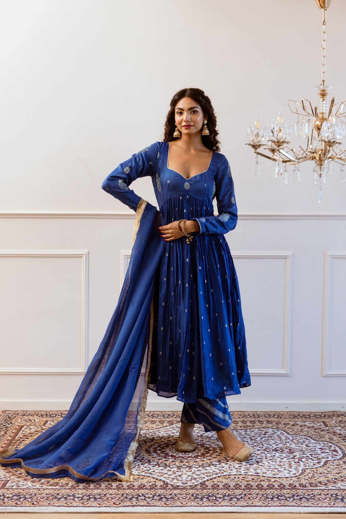 Blue Cross Gather Anarkali Suit Set