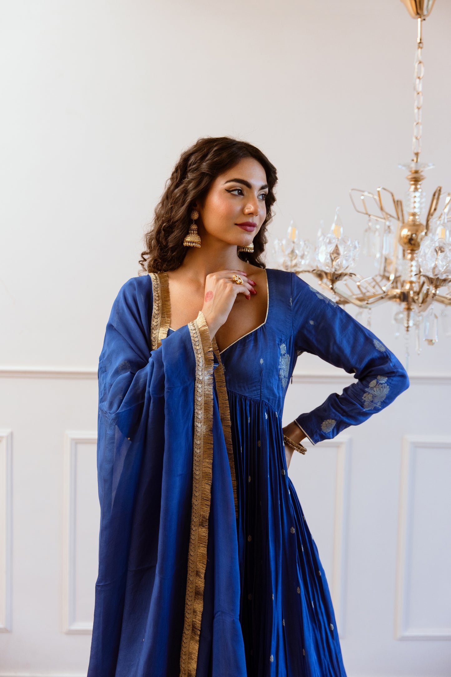 Blue Cross Gather Anarkali Suit Set