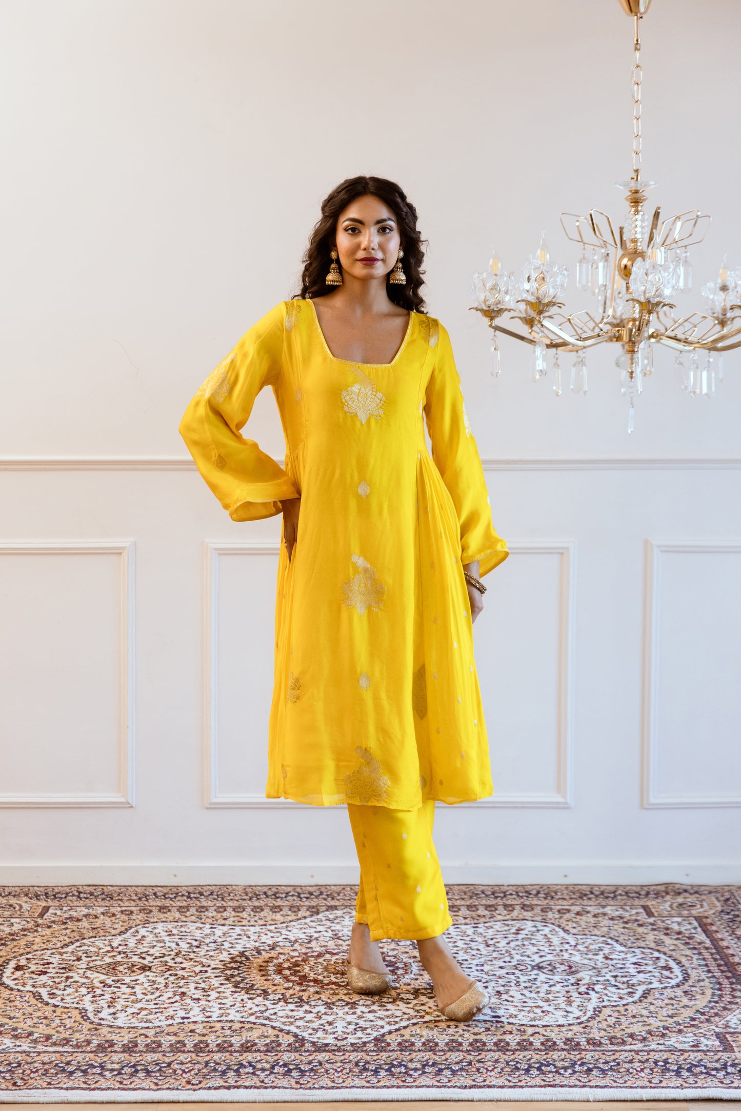 Yellow Side Gather Anarkali Set