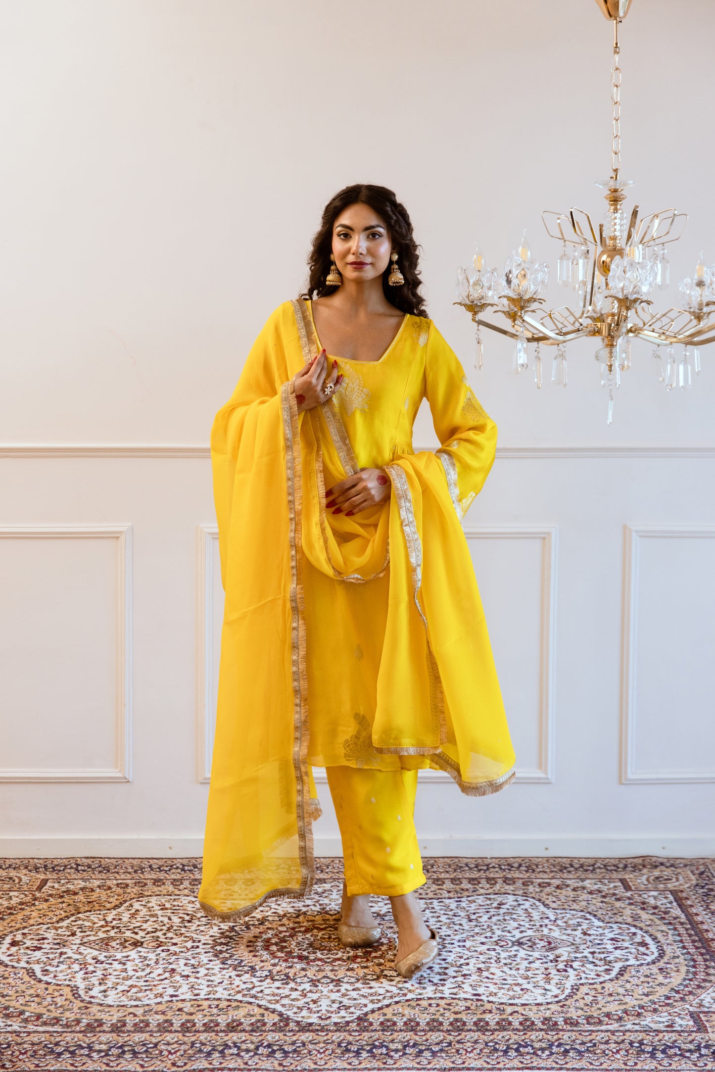 Yellow Side Gather Anarkali Set