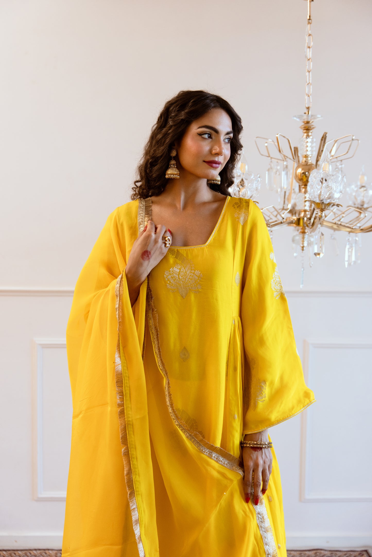 Yellow Side Gather Anarkali Set