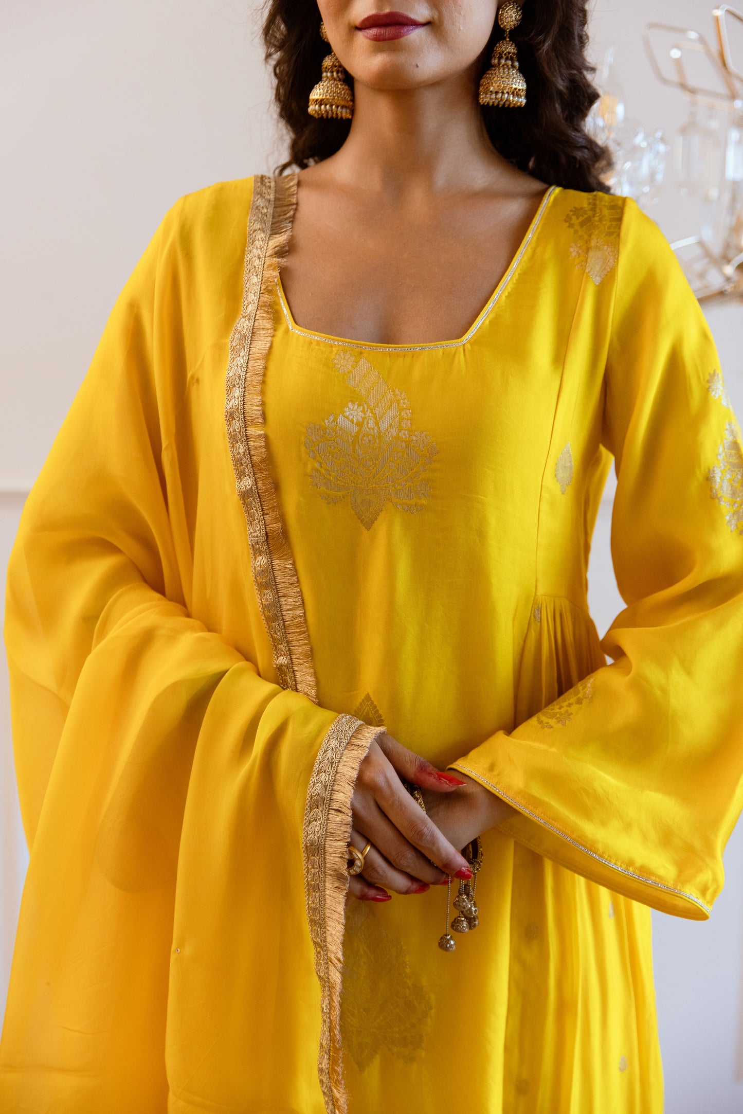 Yellow Side Gather Anarkali Set