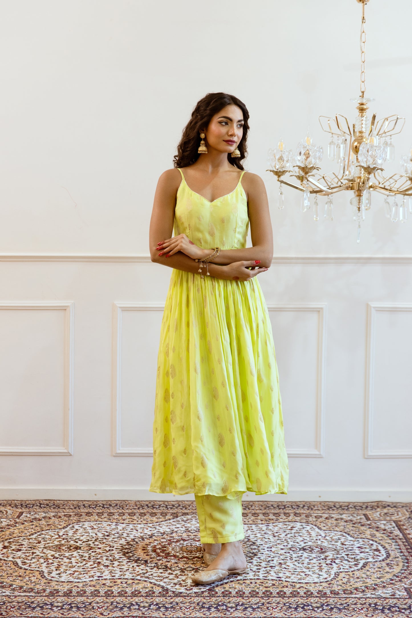 Green Strappy Gathered Anarkali