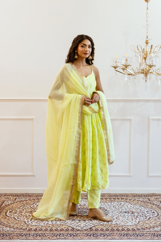 Green Strappy Gathered Anarkali