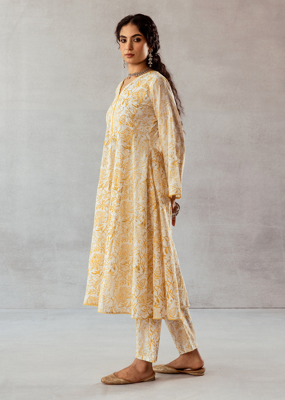 Yellow Pleated Anarkali Suit Set