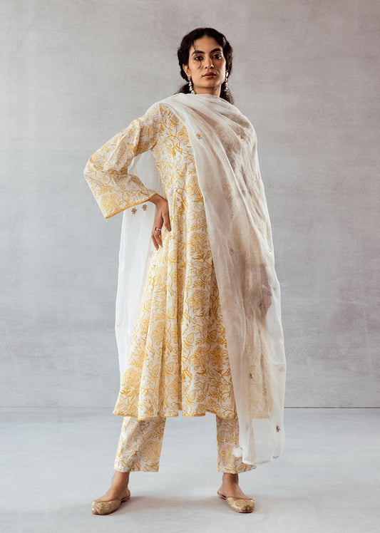 Yellow Pleated Anarkali Suit Set