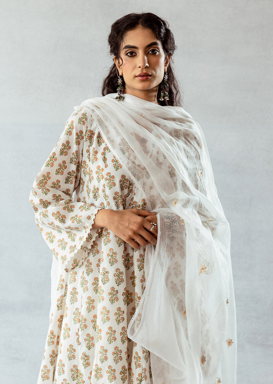 White Printed Short Kurta Pant Set