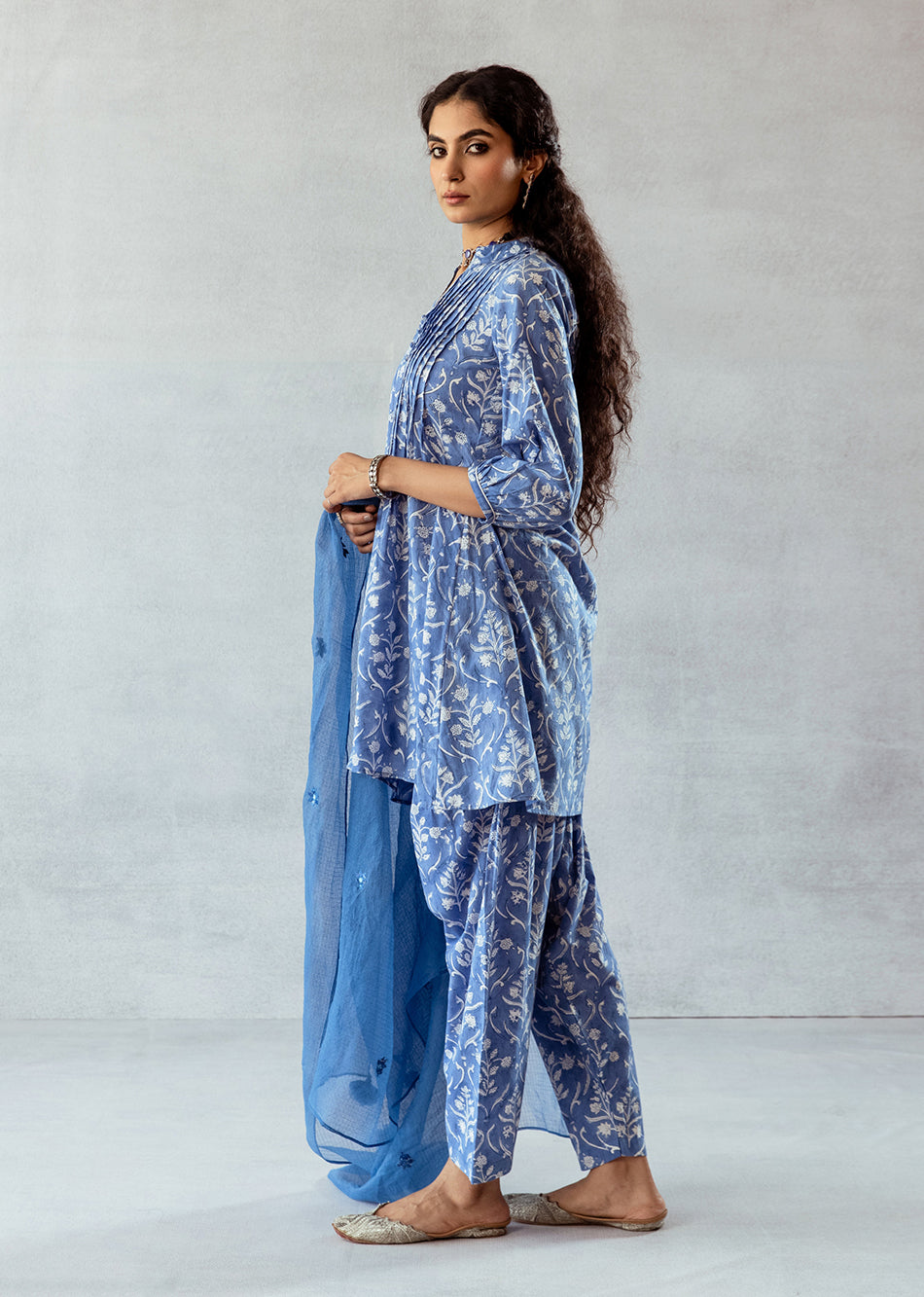 Blue Short Kurta with Shalwar Set