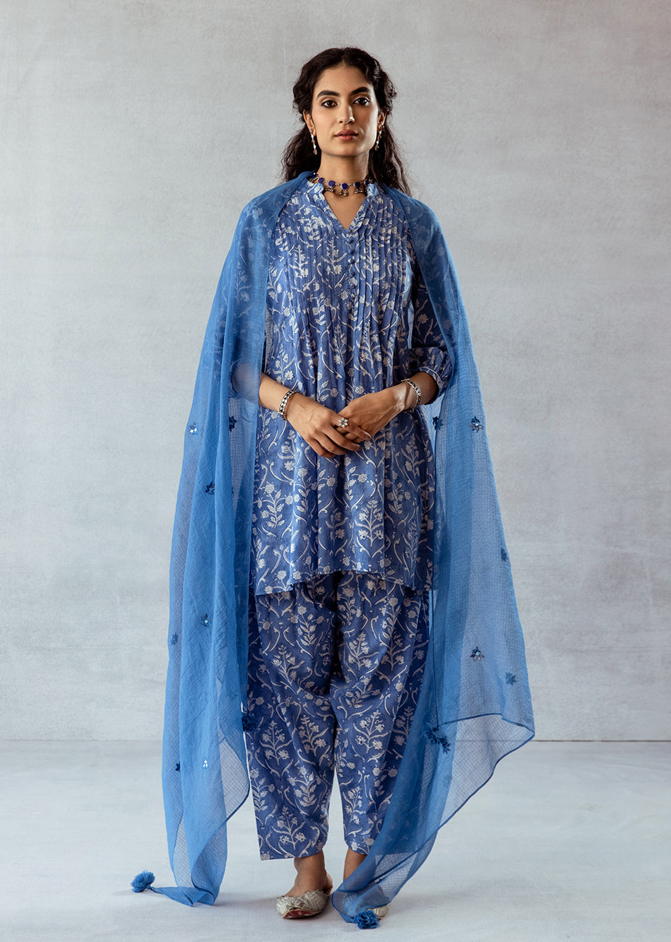 Blue Short Kurta with Shalwar Set