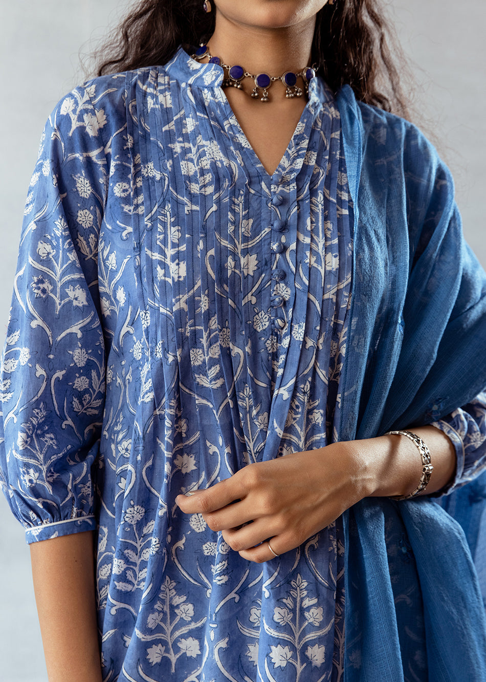 Blue Short Kurta with Shalwar Set