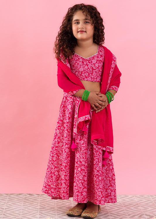 Fashionable Pink Printed Lehnga with Choli Set for Kids - JOVI India Kids Wear