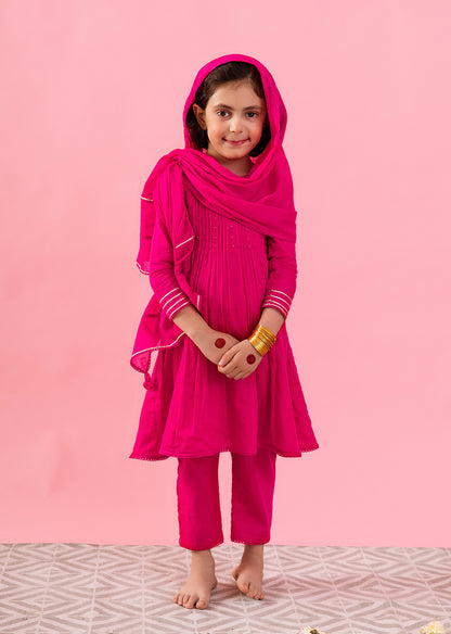 Rani Pink Pintucks Anarkali Suit Set