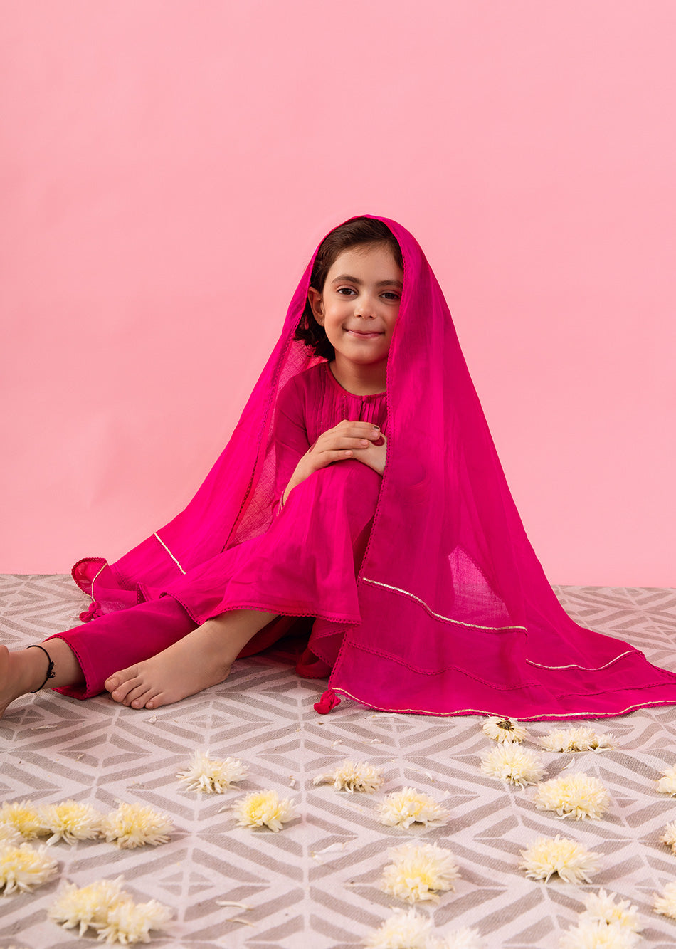Rani Pink Pintucks Anarkali Suit Set