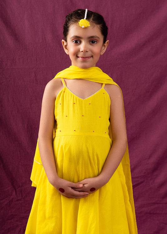 Neon Yellow Strappy Anarkali Suit Set