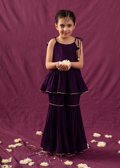 Violet Peplum Top And Sharara Dress Set