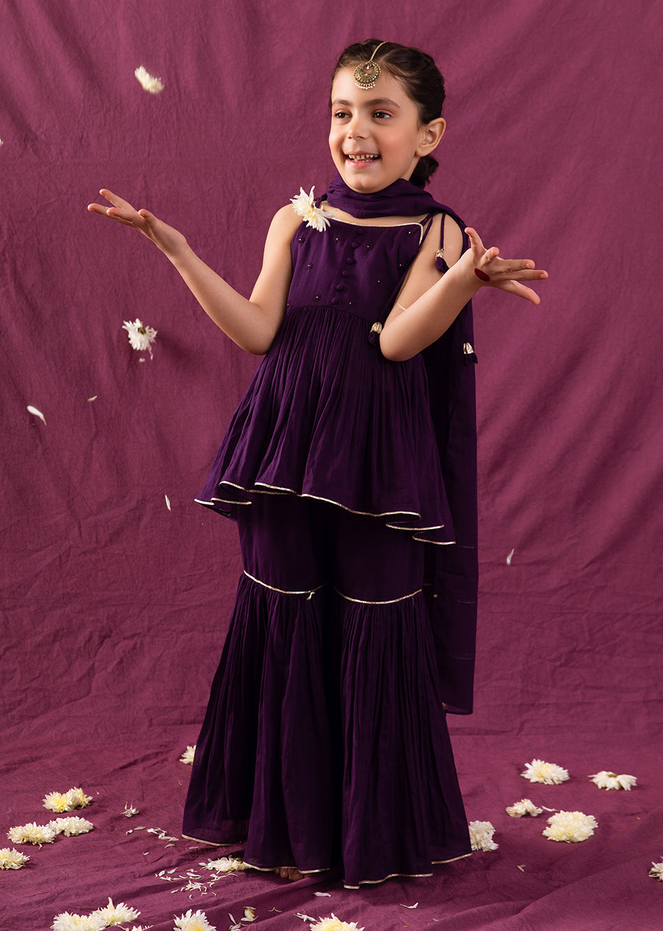 Violet Peplum Top And Sharara Dress Set