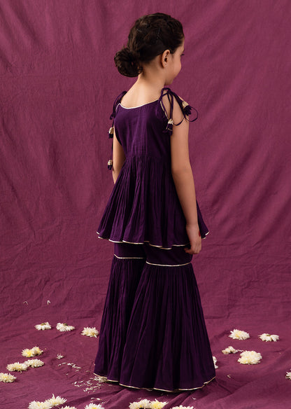 Violet Peplum Top And Sharara Dress Set