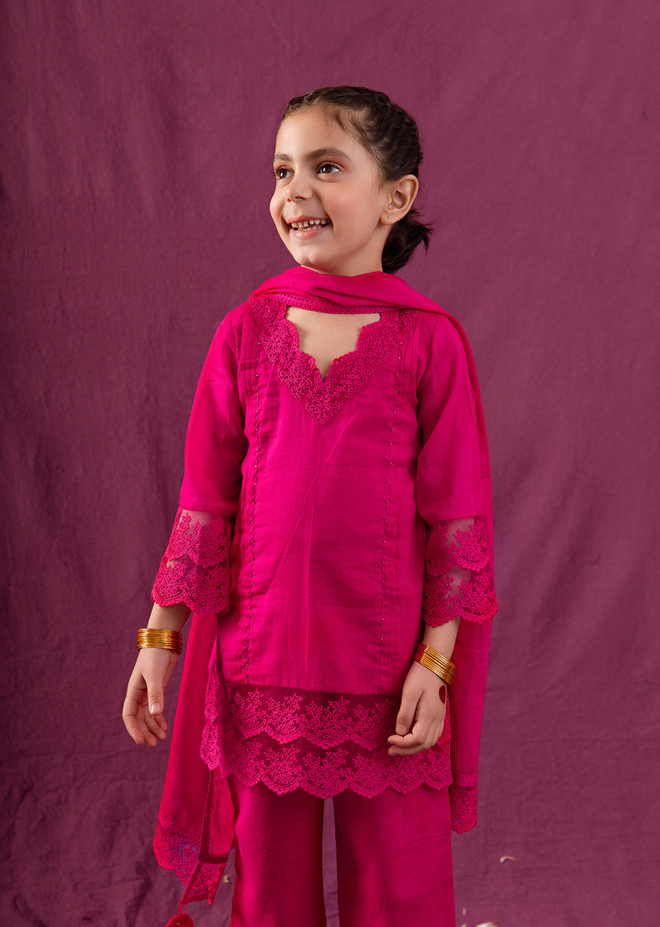 Rani Pink Lacey Straight Suit Set