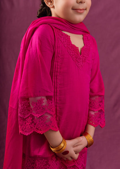 Rani Pink Lacey Straight Suit Set