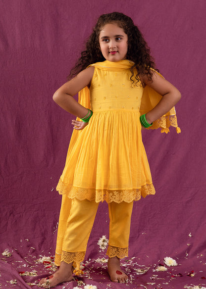 Yellow Halter Neck Anarkali Suit Set