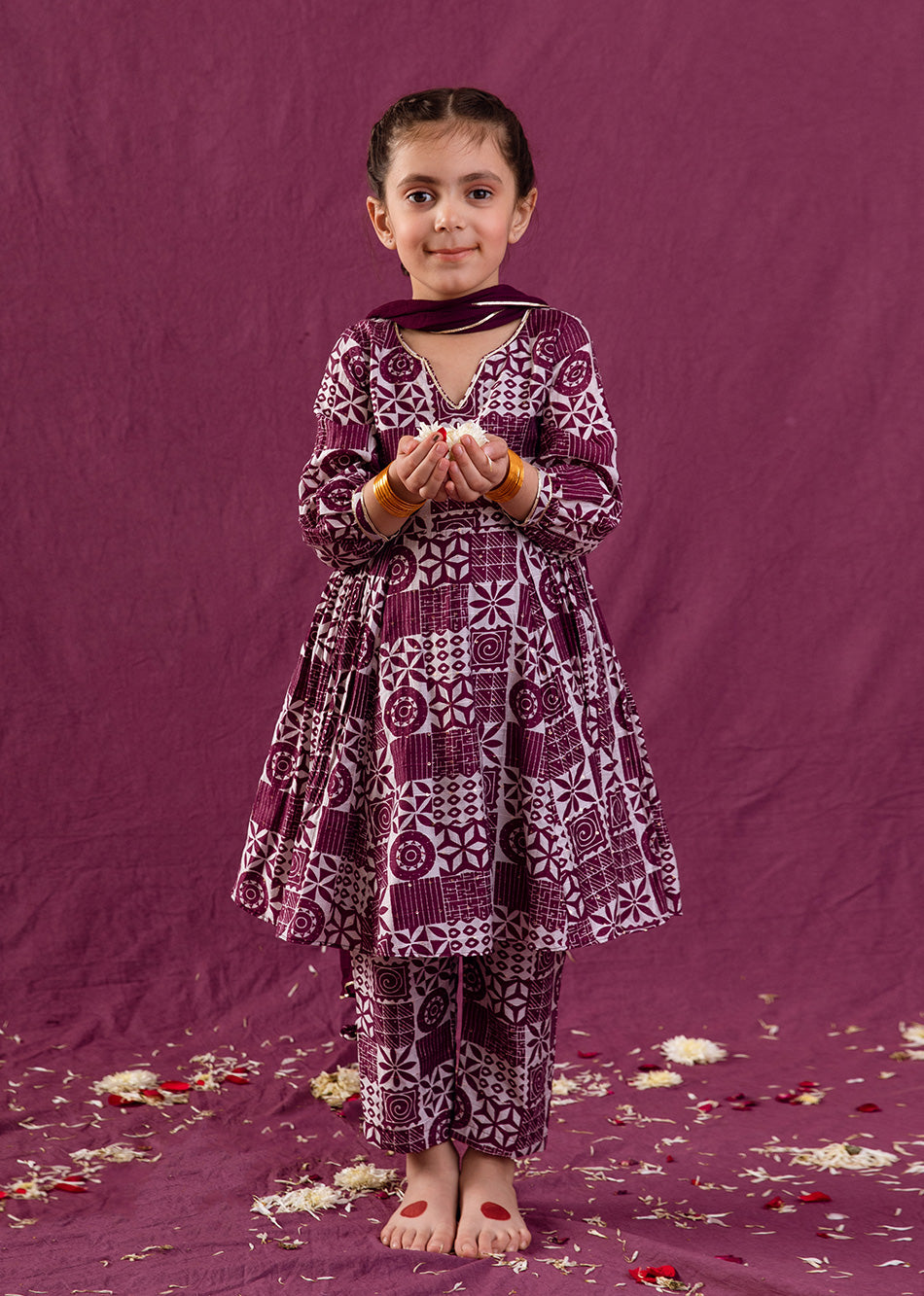 Violet Printed Anarkali Suit Set