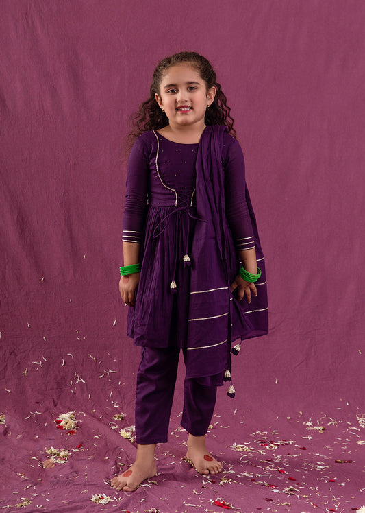 Buy Sophisticated Violet Jacket Anarkali Suit Set for kids and Kids Wear - JOVI India Kids Wear