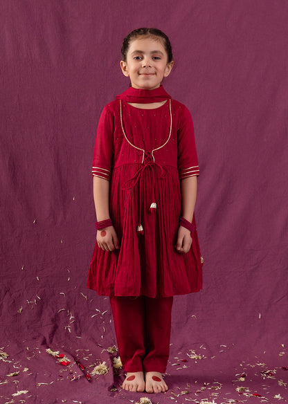 Jiyara Cherry Red Jacket Anarkali Suit Set