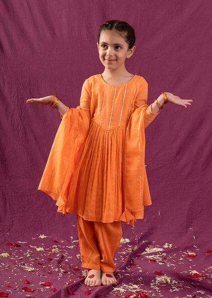 The Latest Designer Orange Yoke Anarkali Suit Set for Kids and Baby Girls - JOVI India Kids Wear