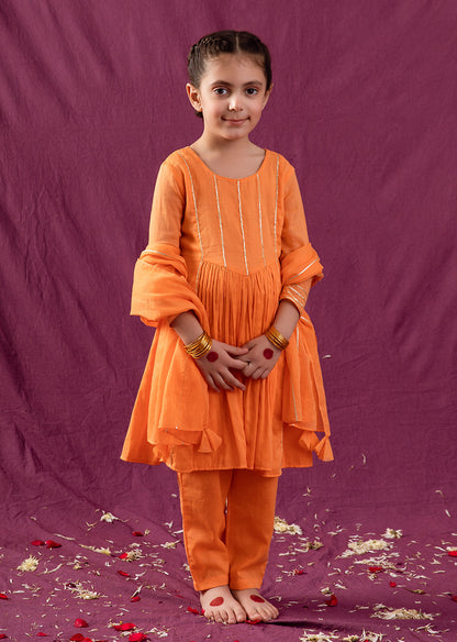 The Latest Designer Orange Yoke Anarkali Suit Set for Kids and Baby Girls - JOVI India Kids Wear