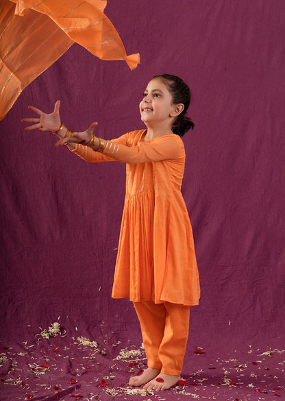 The Latest Designer Orange Yoke Anarkali Suit Set for Kids and Baby Girls - JOVI India Kids Wear