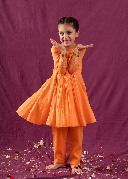 The Latest Designer Orange Yoke Anarkali Suit Set for Kids and Baby Girls - JOVI India Kids Wear