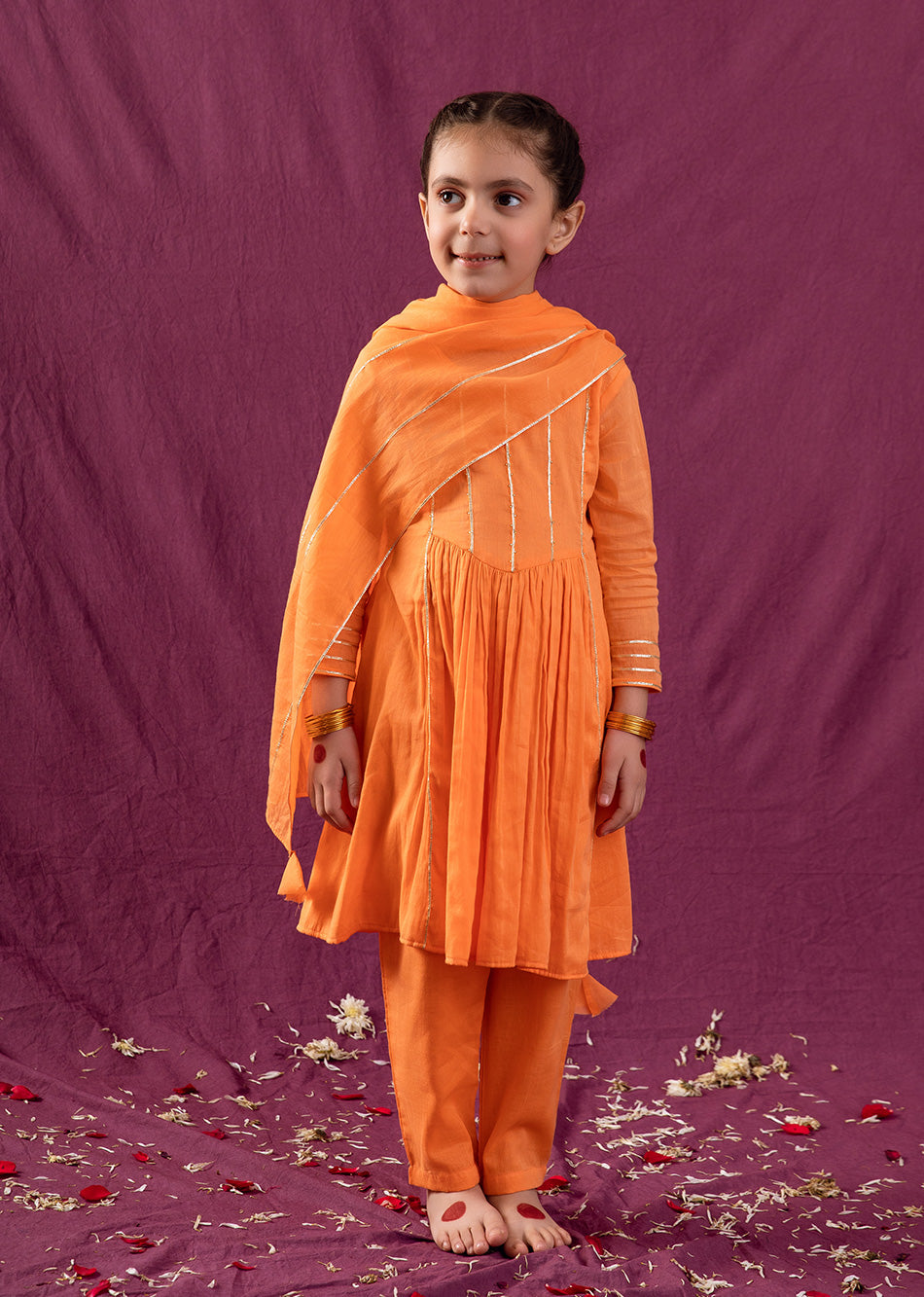 Orange Yoke Anarkali Suit Set