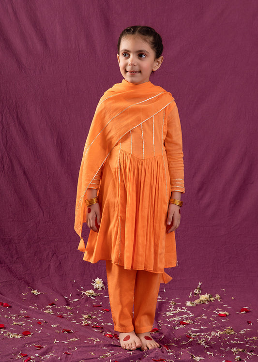 The Latest Designer Orange Yoke Anarkali Suit Set for Kids and Baby Girls - JOVI India Kids Wear