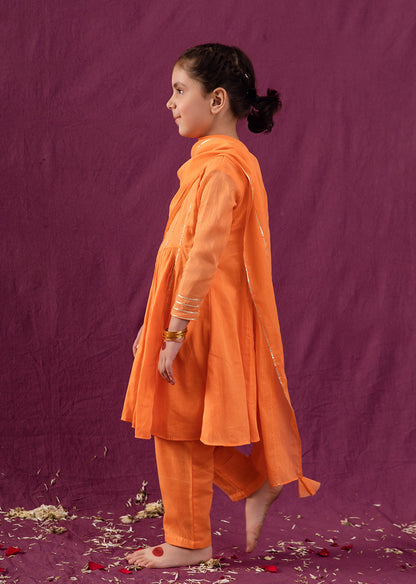 The Latest Designer Orange Yoke Anarkali Suit Set for Kids and Baby Girls - JOVI India Kids Wear