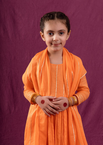 The Latest Designer Orange Yoke Anarkali Suit Set for Kids and Baby Girls - JOVI India Kids Wear