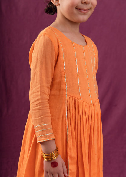 The Latest Designer Orange Yoke Anarkali Suit Set for Kids and Baby Girls - JOVI India Kids Wear