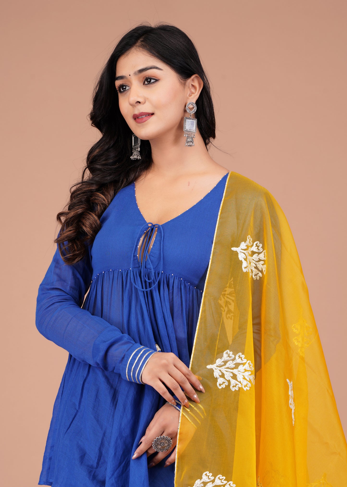 Blue Peplum Top and Sharara Set With Organza Dupatta