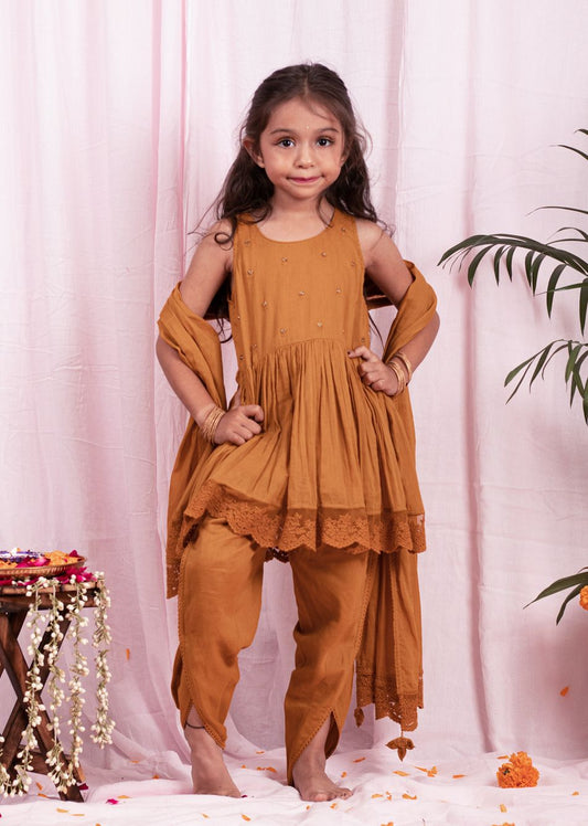 JOVI India Kids Wear - Get Beautiful Brown Anarkali Tulip Pant Sets for Kids and baby Girls