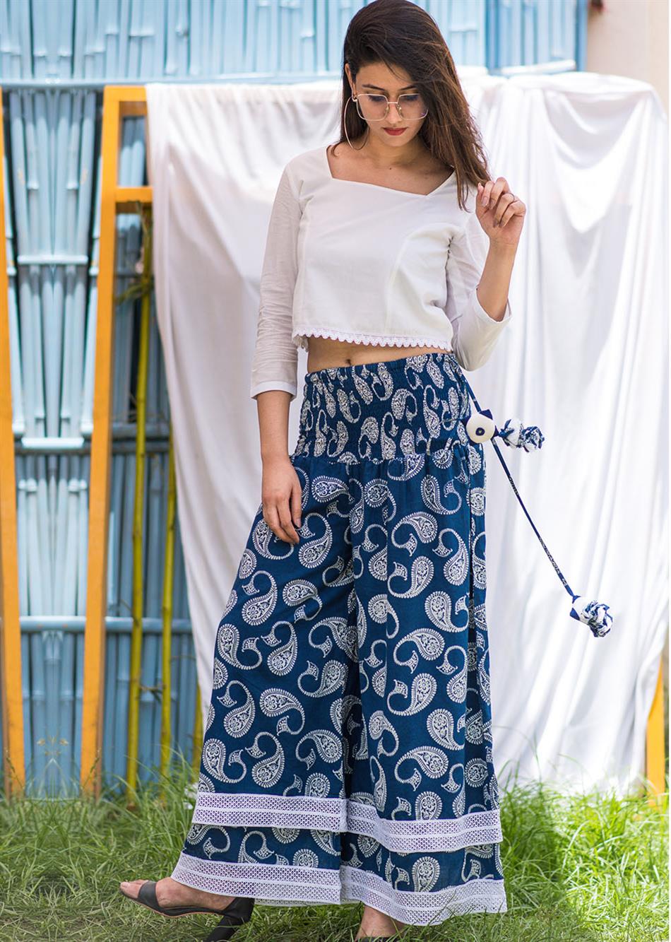 White Top with Indigo Blue Co- Ord Set