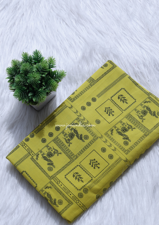 Yellow Cotton Block Printed Fabric