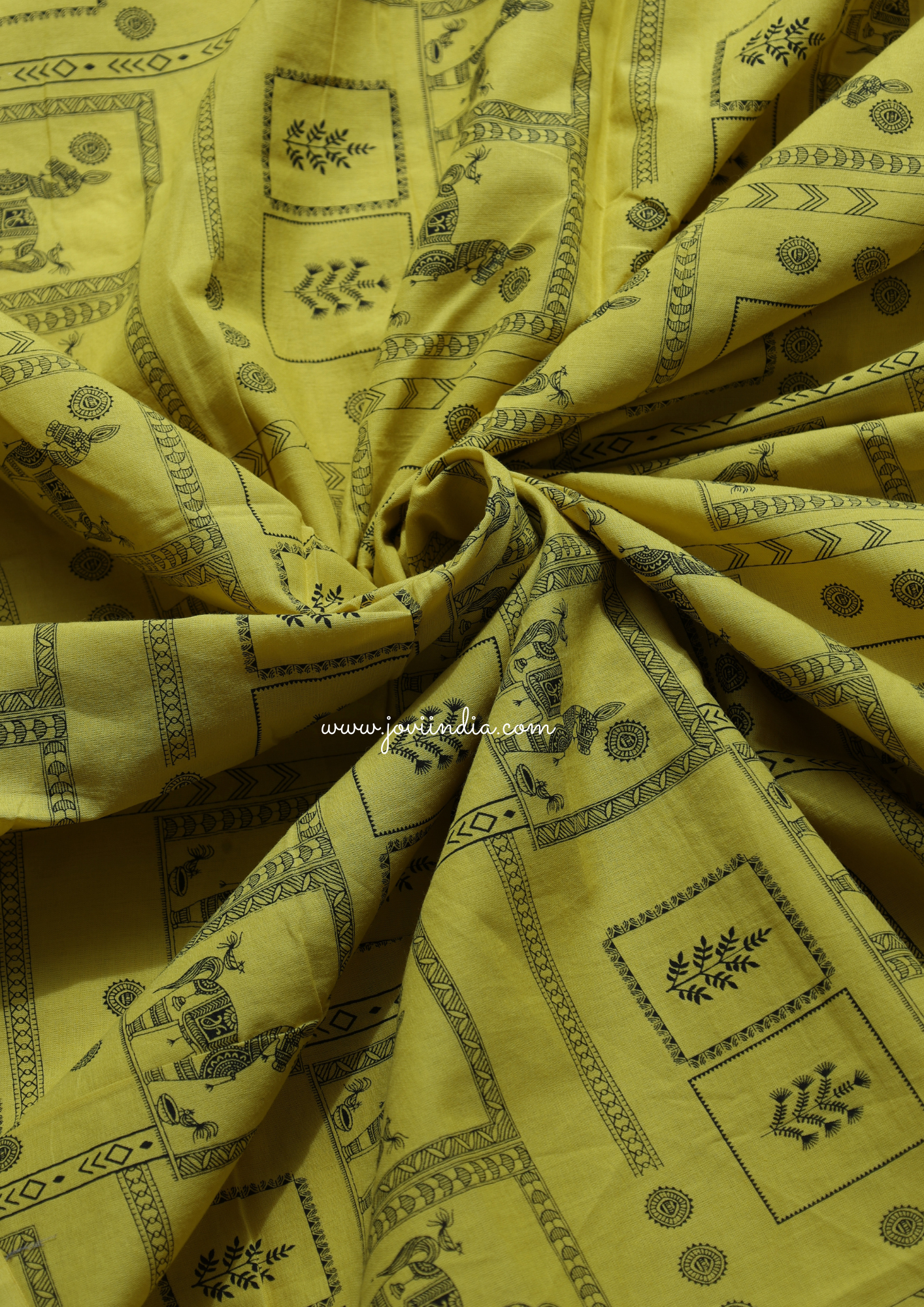 Yellow Cotton Block Printed Fabric