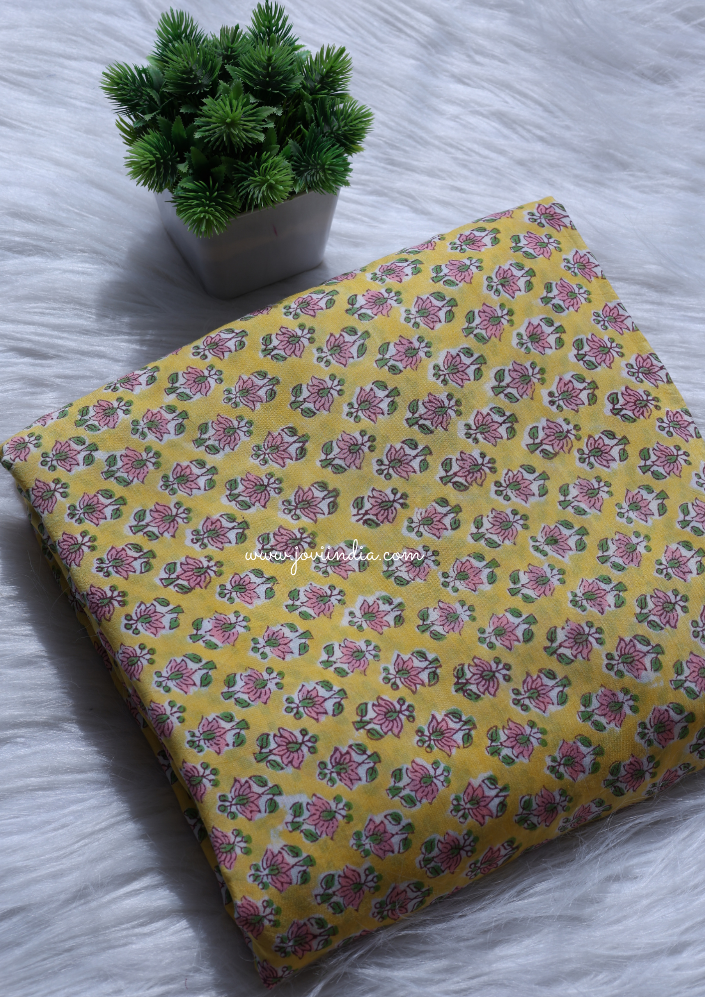 Yellow Muslin Silk Printed Fabric