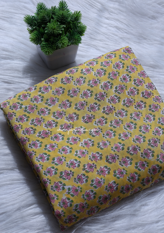 Yellow Muslin Silk Printed Fabric