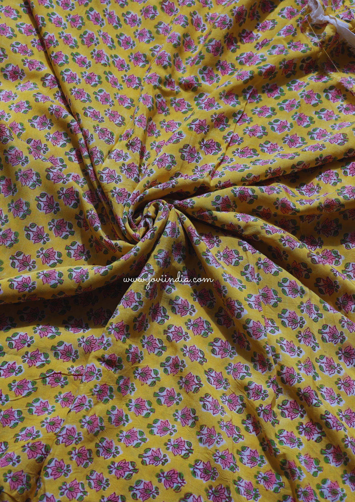 Yellow Muslin Silk Printed Fabric