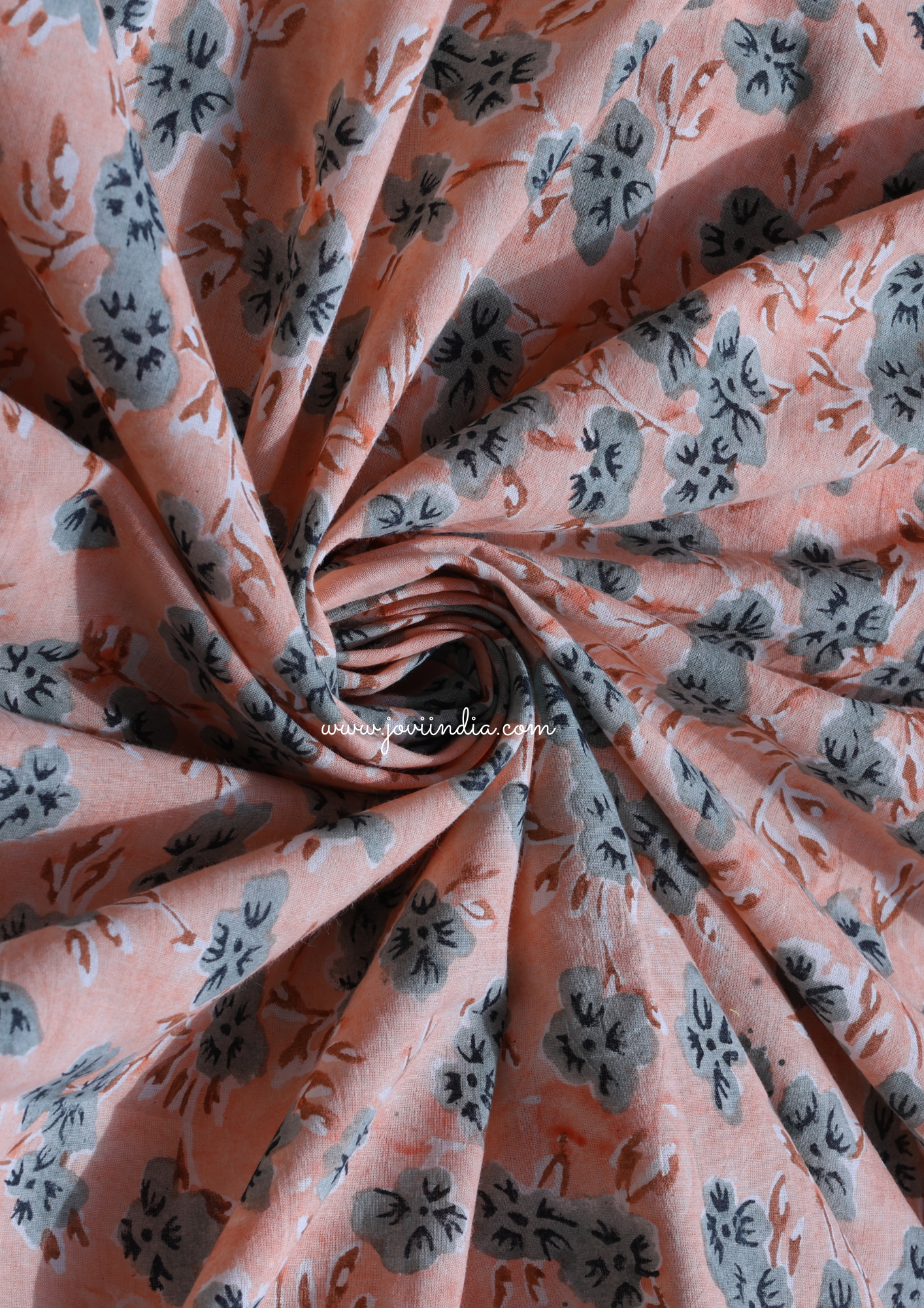 Peach Muslin Silk Printed Fabric